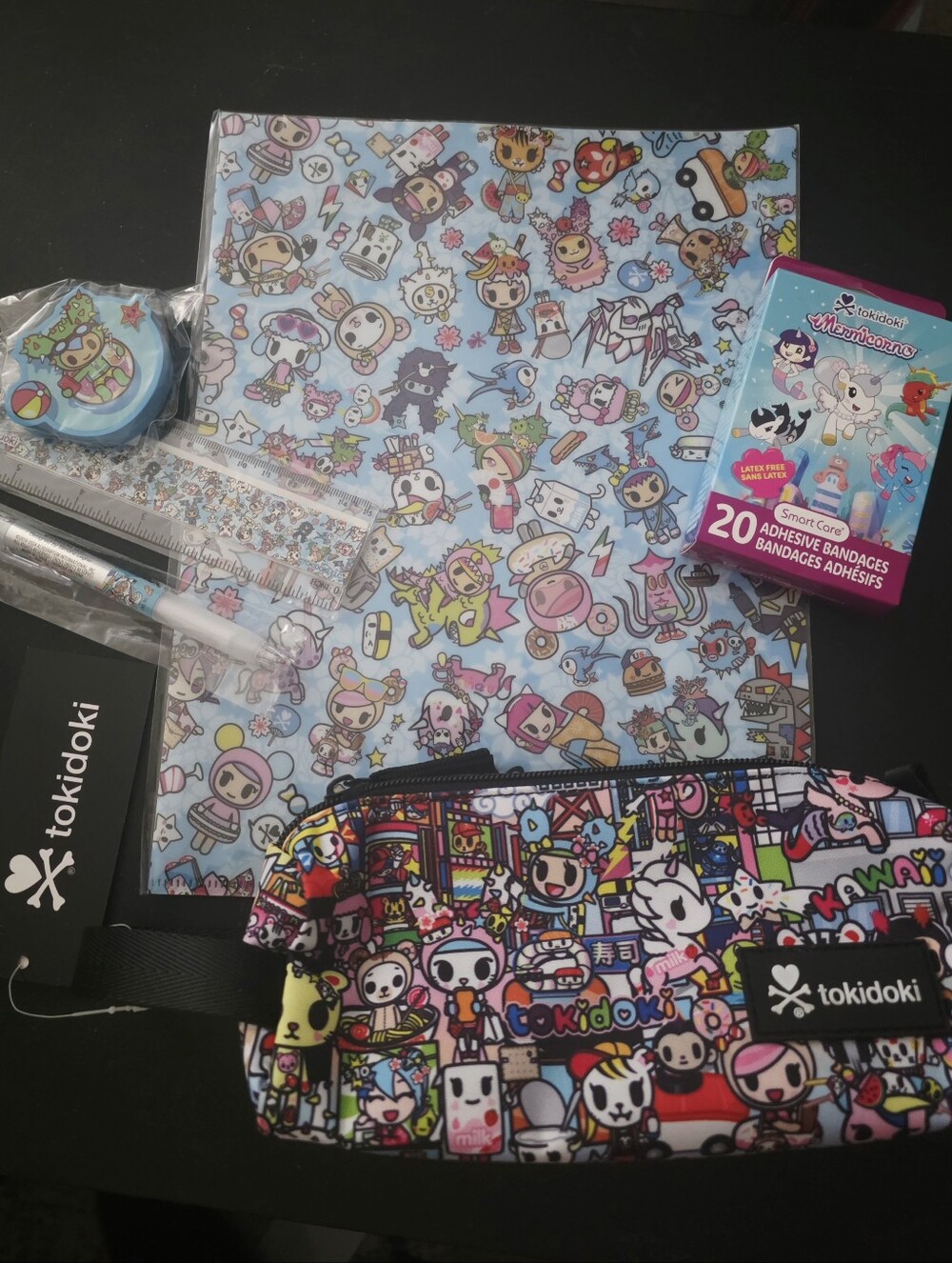 Tokidoki School File Folder, Eraser, Pen, Ruler Zip Pouch Stationery Set Blue